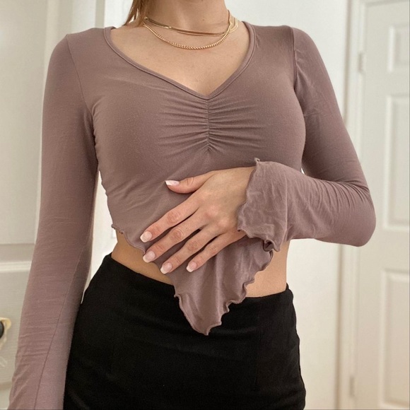 Forever 21 Brown Ruched Crop Blouse, Size M - Picture 1 of 6